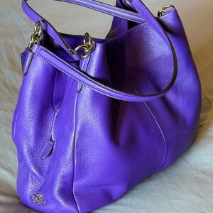 Coach Vibrant Purple Leather Shoulder Bag, Pebbled Phoebe, Authentic, NWT